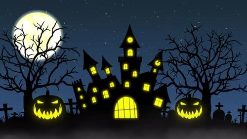 Halloween Background Animation with the Concept of Pumpkins and Spooky Trees
