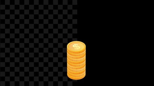 Animated Gold Dollar Coins Falling and Stacking
