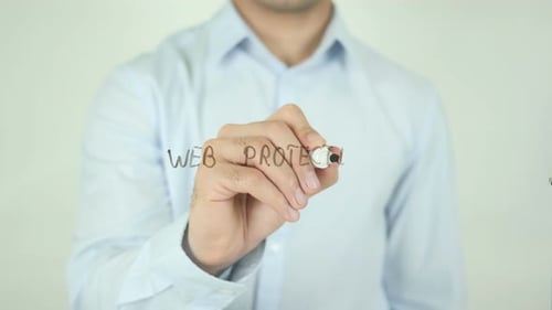 Man Writes 'Web Protection' on Glass Surface