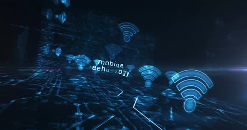 Wifi mobile network communication symbols loop cyber concept