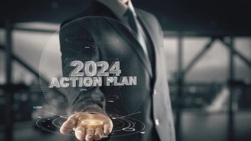 Futuristic Holographic Display of 2024 Action Plan