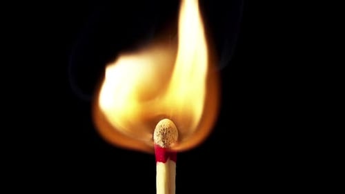 Burning Match in Extreme Close Up on Black
