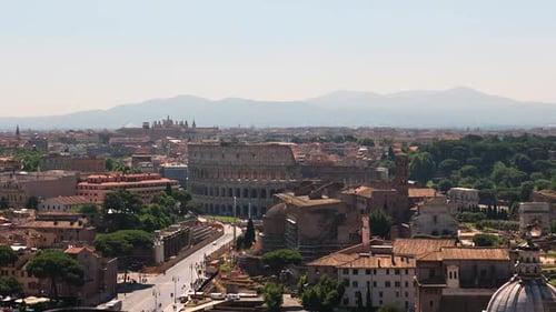 Aerial View of Rome Featuring the Colosseum