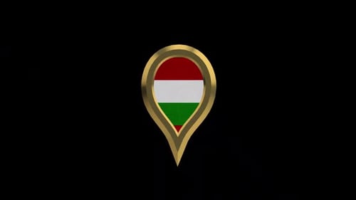 Hungary Flag 3D Rotating Location Gold Pin Icon