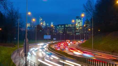 City Highway at Night: Time Lapse Traffic