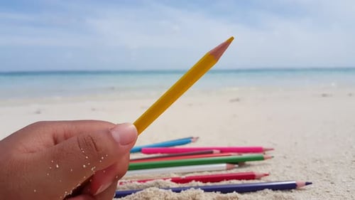 Natural birds eye copy space shot of a white sandy paradise beach and aqua turquoise water backgroun