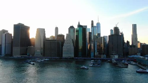 Flying Above Manhattan Buildings New York City