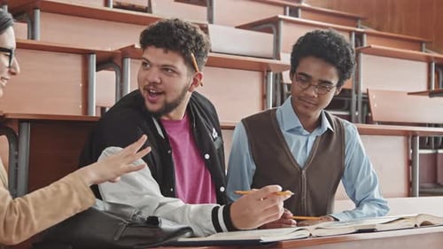 Multiethnic Students Having Fun during Lesson