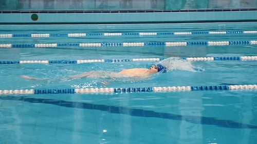 Man Swimming Laps in a Competition Pool