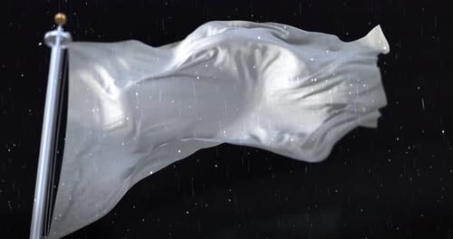 White Flag Waving in Rain Loop Background