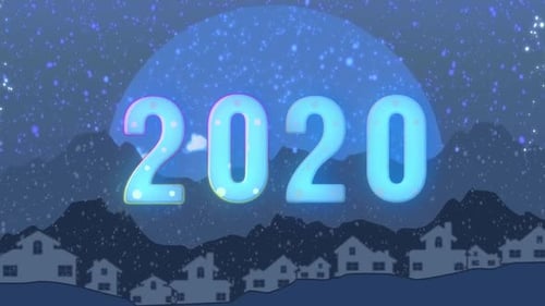 New Year Countdown with Snowy Village and Glowing 2020 Title