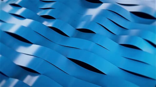 Abstract Blue Wavy Ribbons Flowing Background Loop