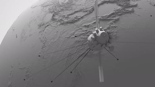 système mondial de satellites dans le style gris clair Le satellite de communication LEO fait le tour du monde.