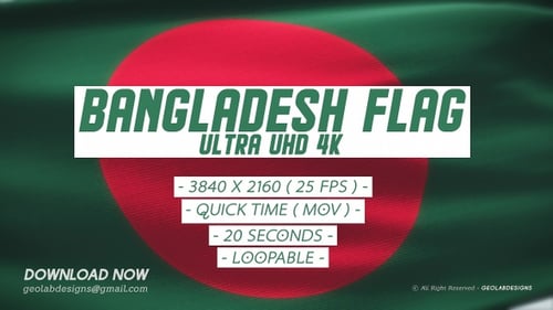 Realistic Waving Bangladesh Flag Seamless Loop Background