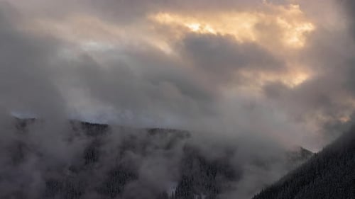 Majestic Cloud Movement Time Lapse In Snow Covered Mountain Valley