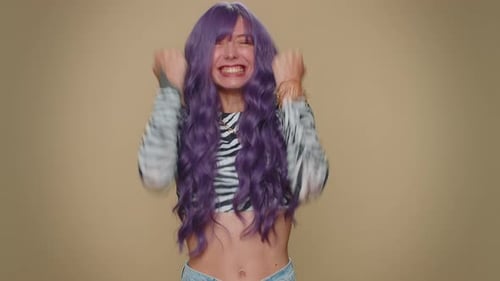 Happy Pretty Young Woman Celebrate Success Win Scream Rejoices Doing Winner Hands Gesture Say Yes