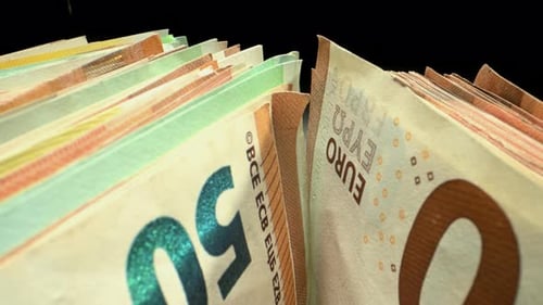 Bundles of Euro Banknotes Secured with Rubber Bands