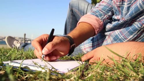 Student Working in Park