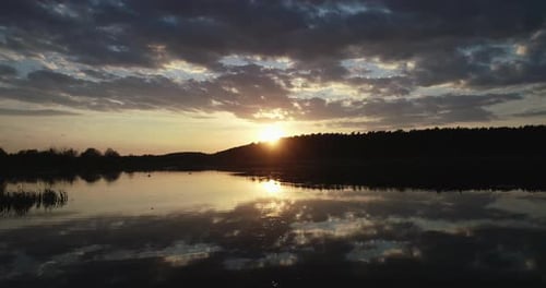 Beautiful Sunset On The Lake In Ukraine Move To The Right