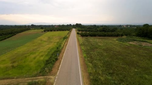 Aerial View of Rural Road Through Countryside