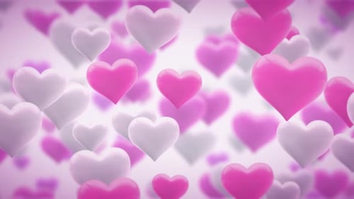 Glossy Pink and White Hearts Floating Loop Animation