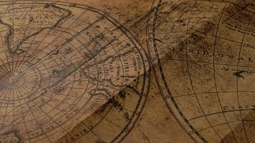 Close Up of Antique World Map with Gridlines