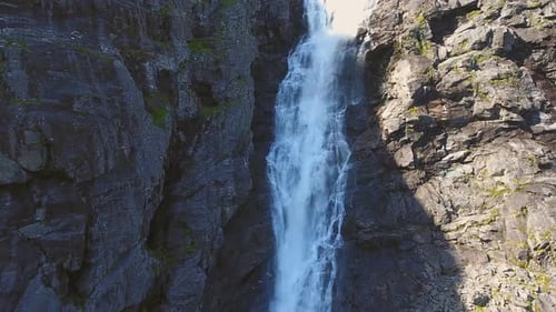 Aerial View of Stigfossen Waterfall on Trollstigen Road, Norway