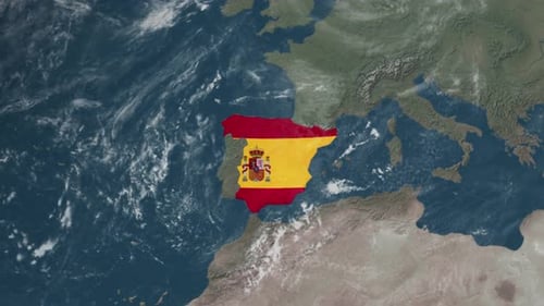 Earth Zoom In to Spain with Flag Reveal