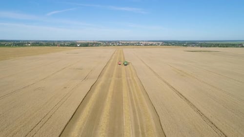 Combine Harvester on Wheat Field