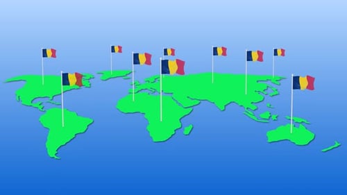 Flat Design World Map with Waving Country Flags Animation