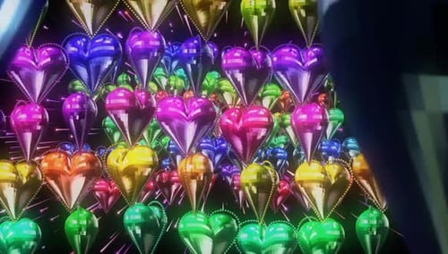 Vibrant Reflective Disco Hearts Kaleidoscope Background Loop
