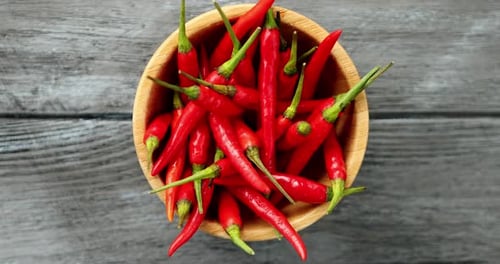 Bowl of Red Chili Peppers from Overhead