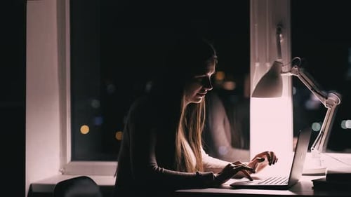 Night Study Laptop Research Woman Student Home