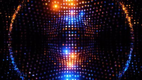 Orange-blue cubes pulsating to the beat of the music