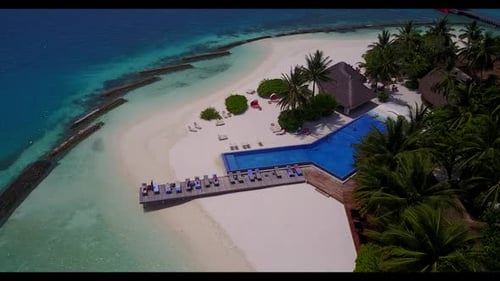 Aerial landscape of marine seashore beach holiday by shallow water and white sandy background of a d