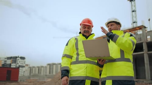 Foreman and Civil Engineers are Discussing Building Plan of New Object in Constructing Area