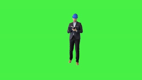 Male Architect Inspect Place Review Building Structure Make Notes Wearing Formal Suit and Helmet on