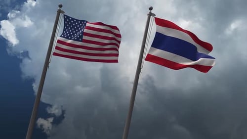 United States and Thailand Flags Waving Animation
