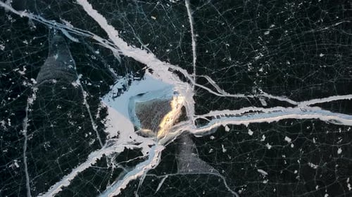 Island Sharga-Dagan on Lake Baikal in Winter. Aerial View. Siberia, Russia