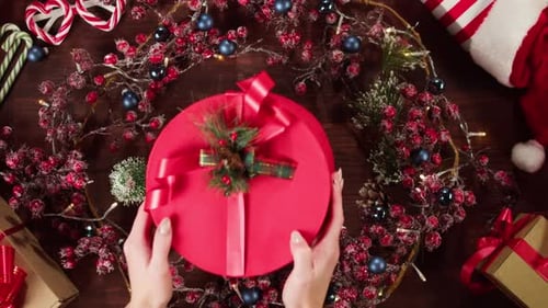 Present Box in Christmas Wreath Top View