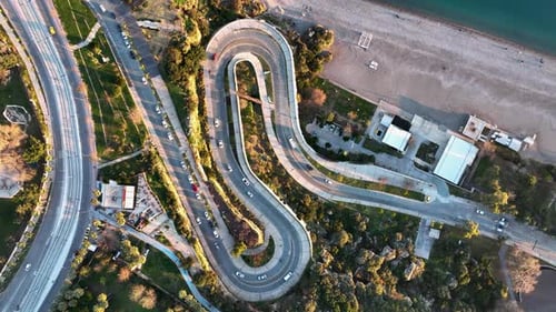 Traffic on the Beach Aerial View 4 K Turkey Antalya