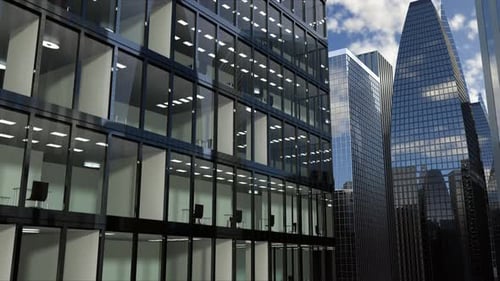 Downtown with New Office Building Windows and Empty Offices for Commercial Using