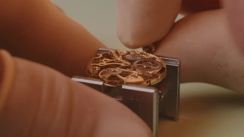 Hands Assembling Intricate Clockwork Mechanism