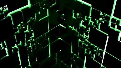 Abstract Geometric Cubes Background with Glowing Green Lines