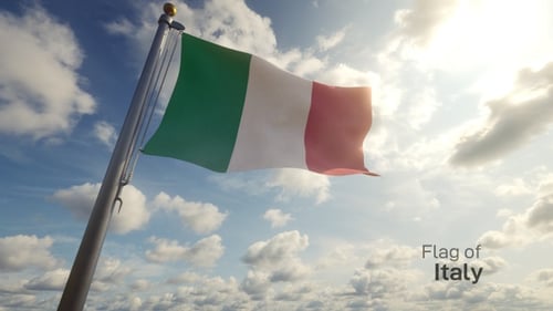 Realistic Italian Flag Waving Against Sunny Sky