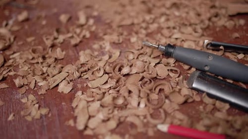 Woodworking Tools and Shavings Close Up
