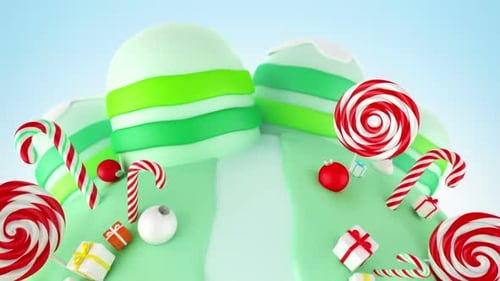 Festive Christmas Candy Land Animation with Gifts and Ornaments