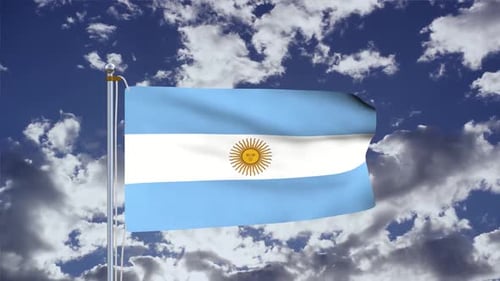 Waving Argentina Flag Against Blue Sky with Clouds