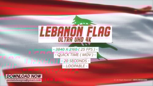 National Flag of Lebanon Waving Seamless Loop