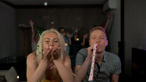 Friends Celebrating Birthday with Party Favors